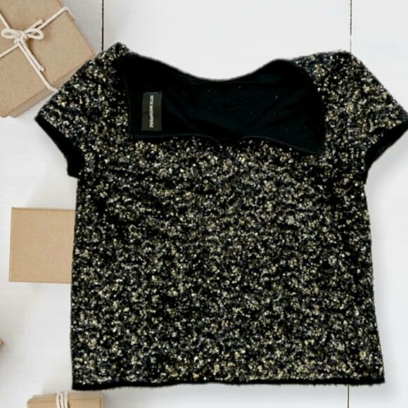 ZADIG & VOLTAIRE SILK BLEND TRUSTY SEQUIN GOLD SILVER EYELASH TRIM BOXY FIT TOP - Picture 12 of 16